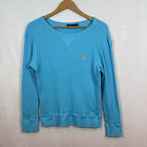 Polo Ralph Lauren Tops - Polo Ralph Lauren Women's Waffle Knit Long Sleeve Neon Blue Thermal Top SZ Large